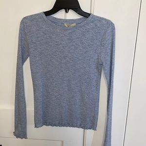 blue ribbed long sleeve top